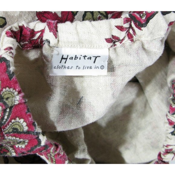 HABITAT Size S 100% Linen Beige Red Floral Pull On Drawstring Skirt - Picture 3 of 4